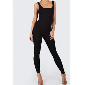 Jumpsuit Black Ribbed Catsuit Sleeveless Bodysuit Size Medium 🔥